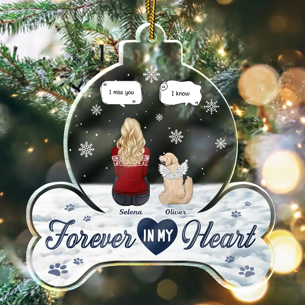 Christmas, Memorial, Pet Lovers, Sad - Forever In Our Hearts Pet Memorial - Personalized Custom Shaped Acrylic Ornament