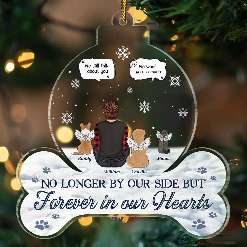 Christmas, Memorial, Pet Lovers, Sad - Forever In Our Hearts Pet Memorial - Personalized Custom Shaped Acrylic Ornament