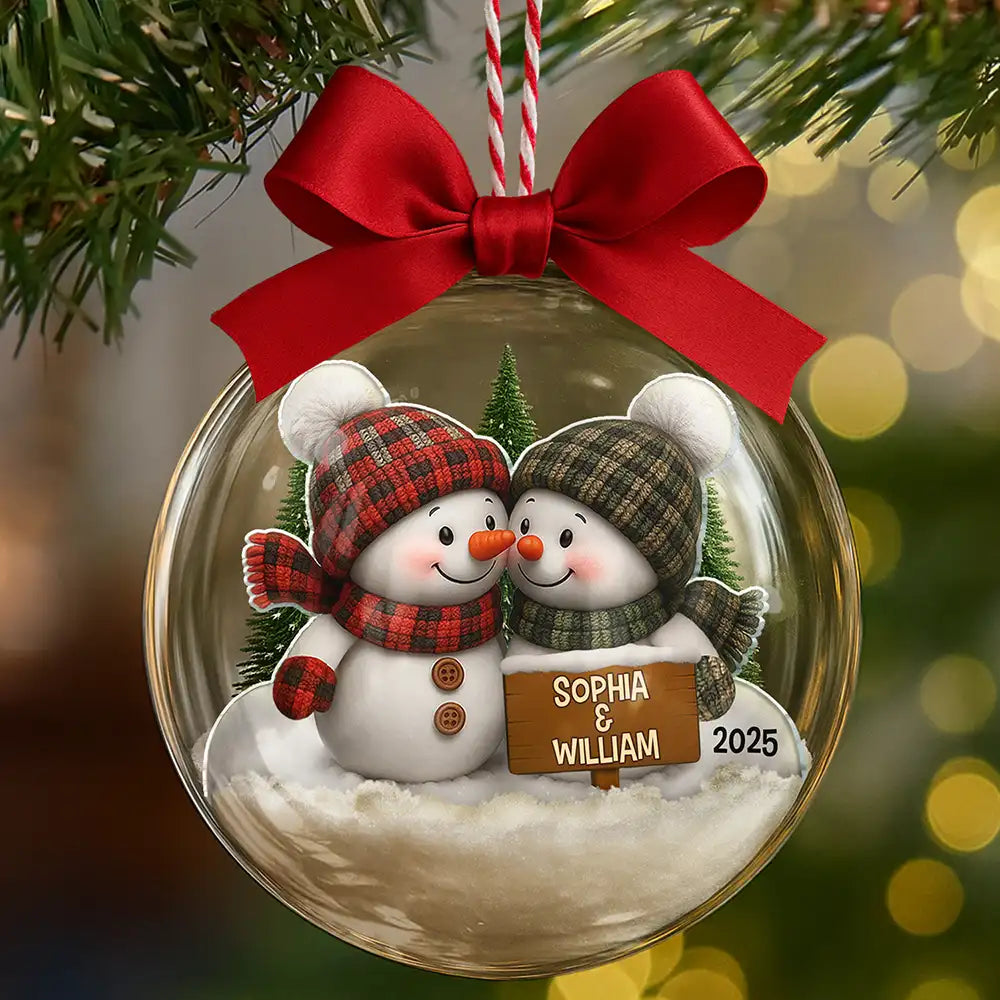 Forever Love Couple Snowman - Personalized 3D Acrylic Ball Ornament