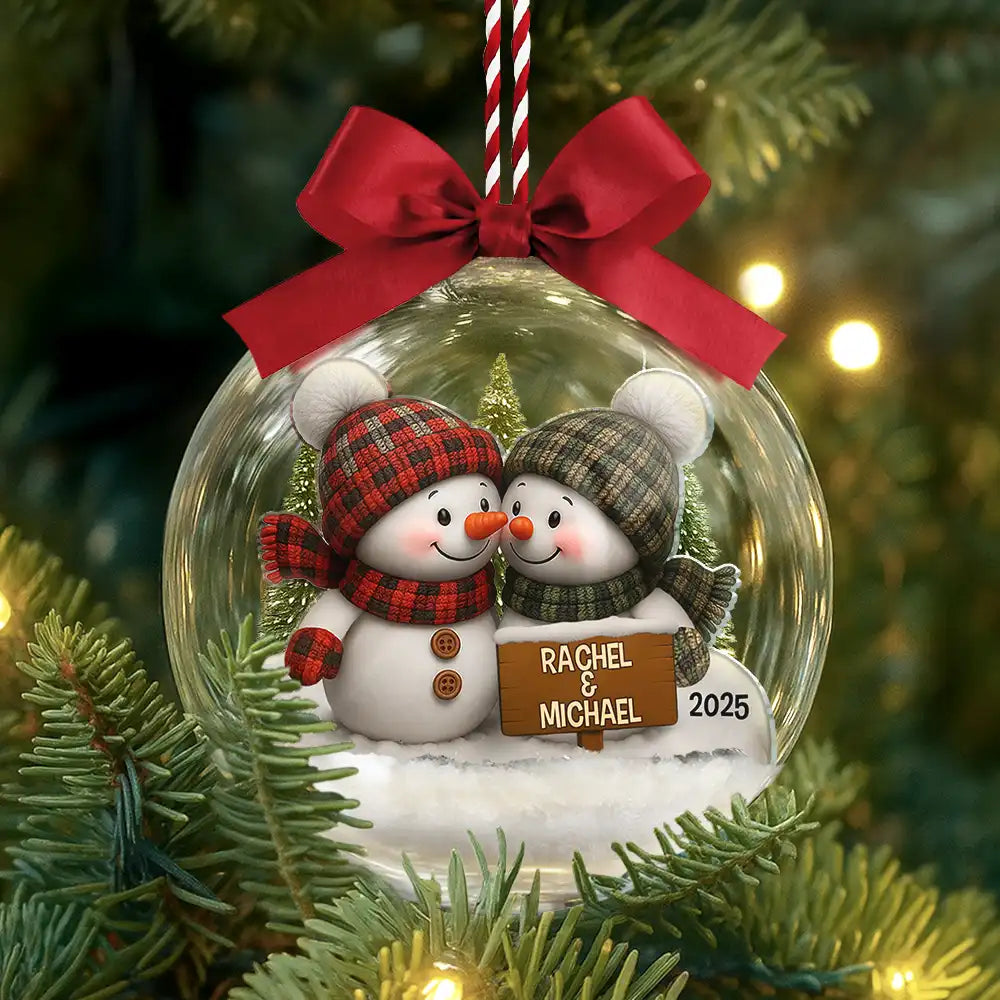 Christmas,Gift For Couples,Gift For Wife,Gift For Husband,Gift For Boyfriend,Gift For Girlfriend,Love - Forever Love Couple Snowman - Personalized 3D Acrylic Ball Ornament