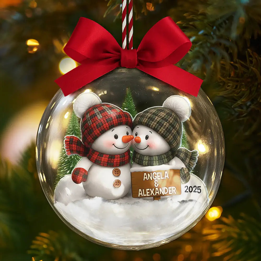 Christmas,Gift For Couples,Gift For Wife,Gift For Husband,Gift For Boyfriend,Gift For Girlfriend,Love - Forever Love Couple Snowman - Personalized 3D Acrylic Ball Ornament