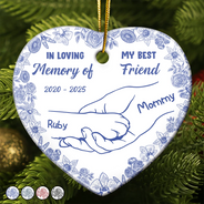 Sad,Christmas,Pet Lovers,Memorial - Forever Loved Hand In Paw Toile Style - Personalized Heart Ceramic Ornament