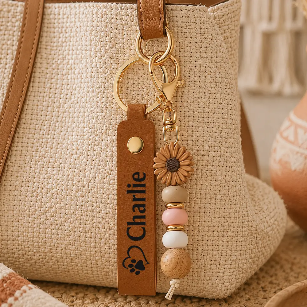 Gift For Yourself, Gift For Women, Memorial, Adorable, Icon - Forever Loved Memorial - Personalized Leather Beaded Keychain