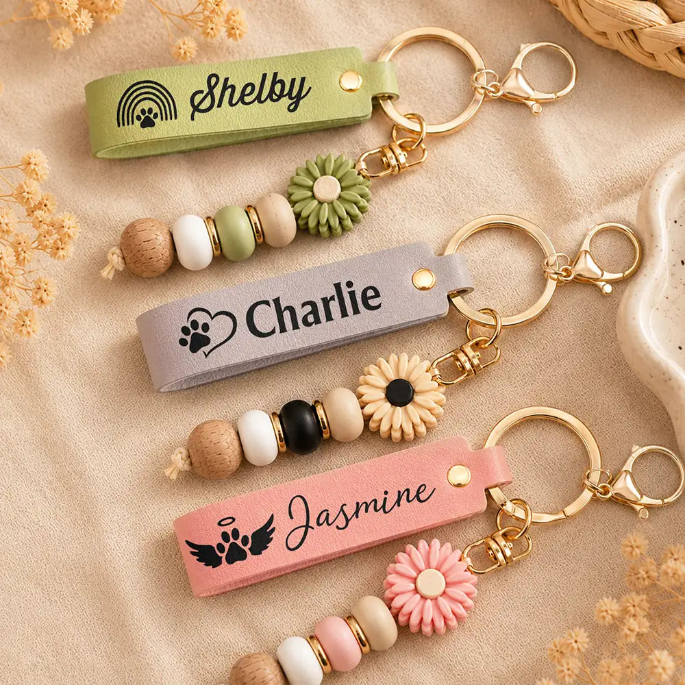 Forever Loved Memorial - Personalized Leather Beaded Keychain