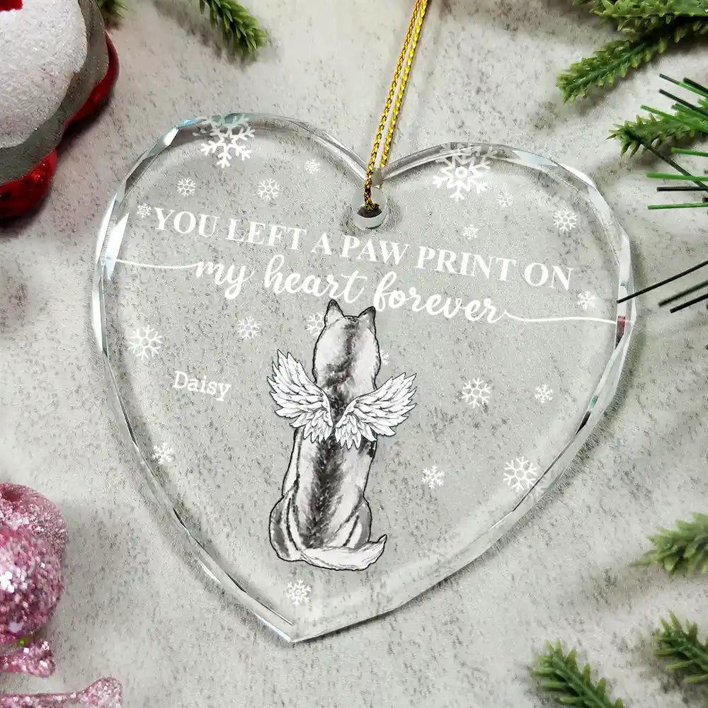 Pet Lovers,Cat Lovers,Dog Lovers,Sad,Memorial - Forever Loved Memorial Dog Cat - Personalized Heart Shaped Glass Ornament