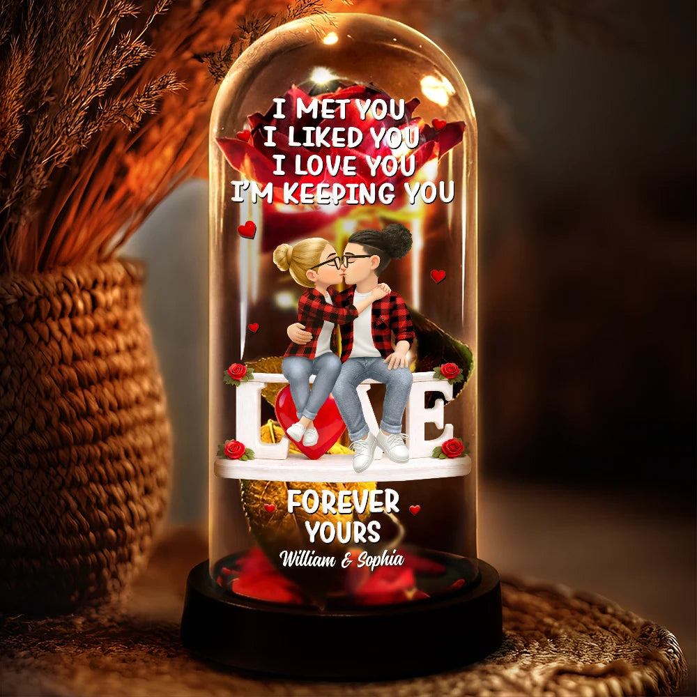 Forever Yours 3D Effect Flannel Couple - Personalized Everlasting Rose Dome Lamp