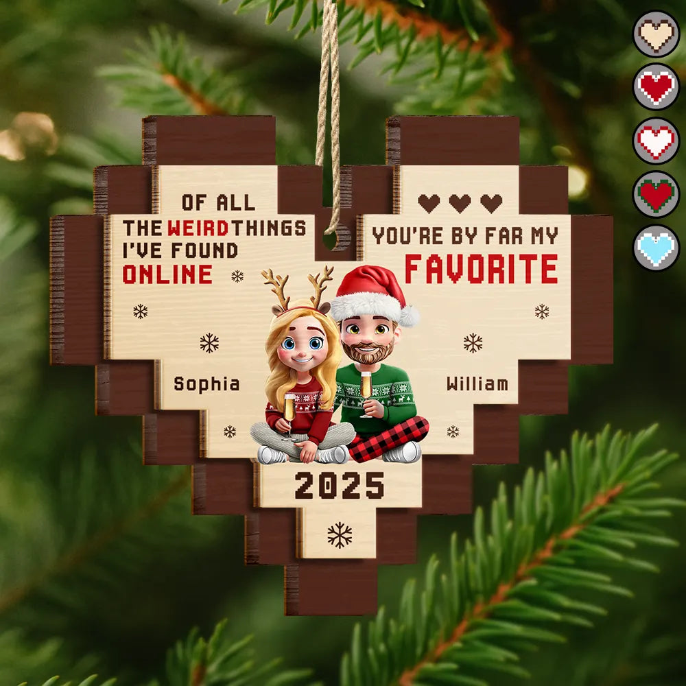 Found Love Online - Personalized 2-Layered Wooden Ornament