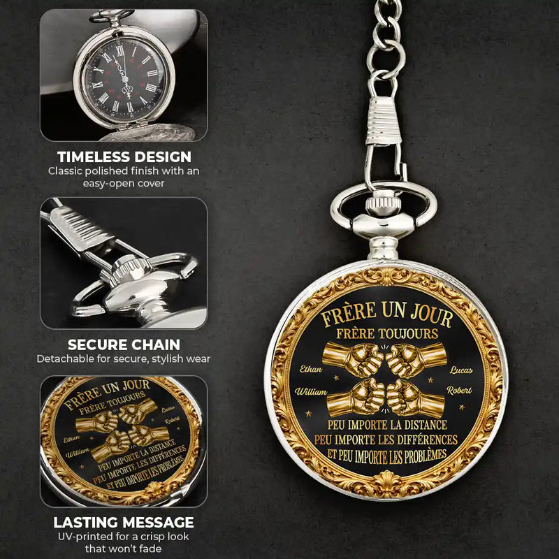 Gift For Yourself,Gift For Men,Gift For Brothers,Gift For Sibling,Gift For Bestie,Happy,French,Non-Eng,Icon,Proud - Frère Un Jour Frère Toujours - Montre De Poche Personnalisée
