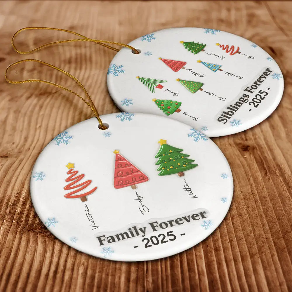 Christmas,Gift For Bestie,Gift For Sisters,Gift For Brothers,Gift For Sibling,Happy,Cousin,Family,Top Market - Friends Forever Christmas Tree 3D Inflated - Personalized Circle Ceramic Ornament