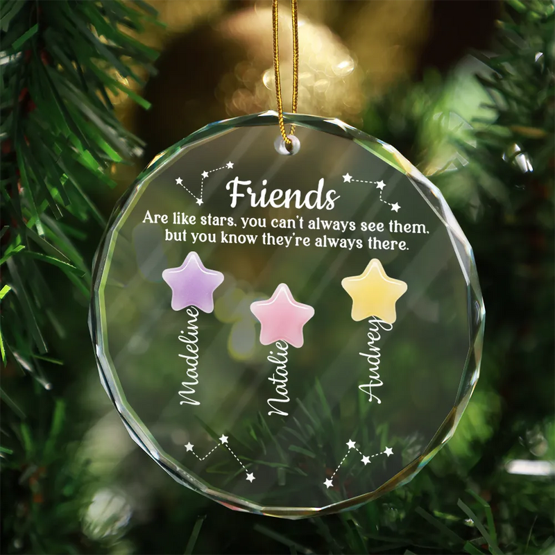 Gift For Bestie - Friends Sisters Siblings Are Like Stars Sea Glass - Personalized Circle Glass Ornament