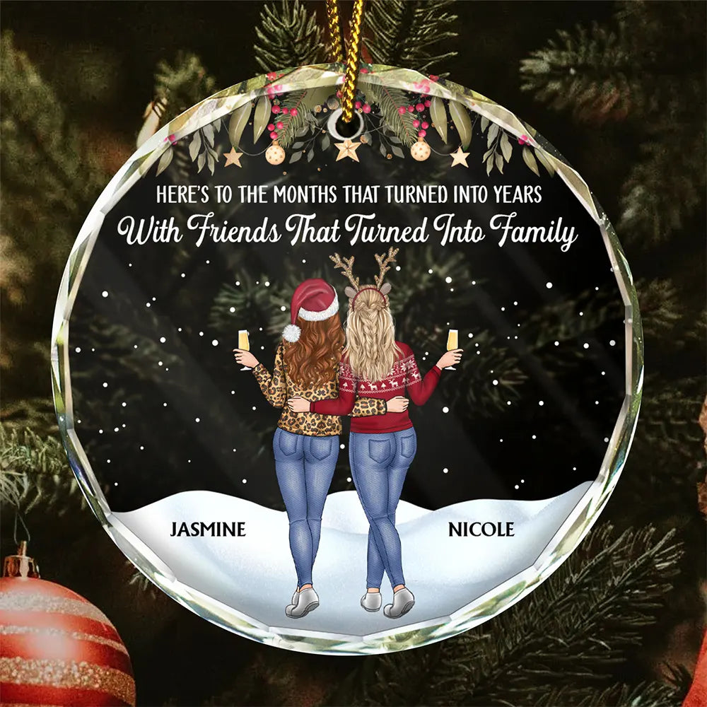 Friends That Turn Into Family Backside - Personalized Circle Glass Ornament