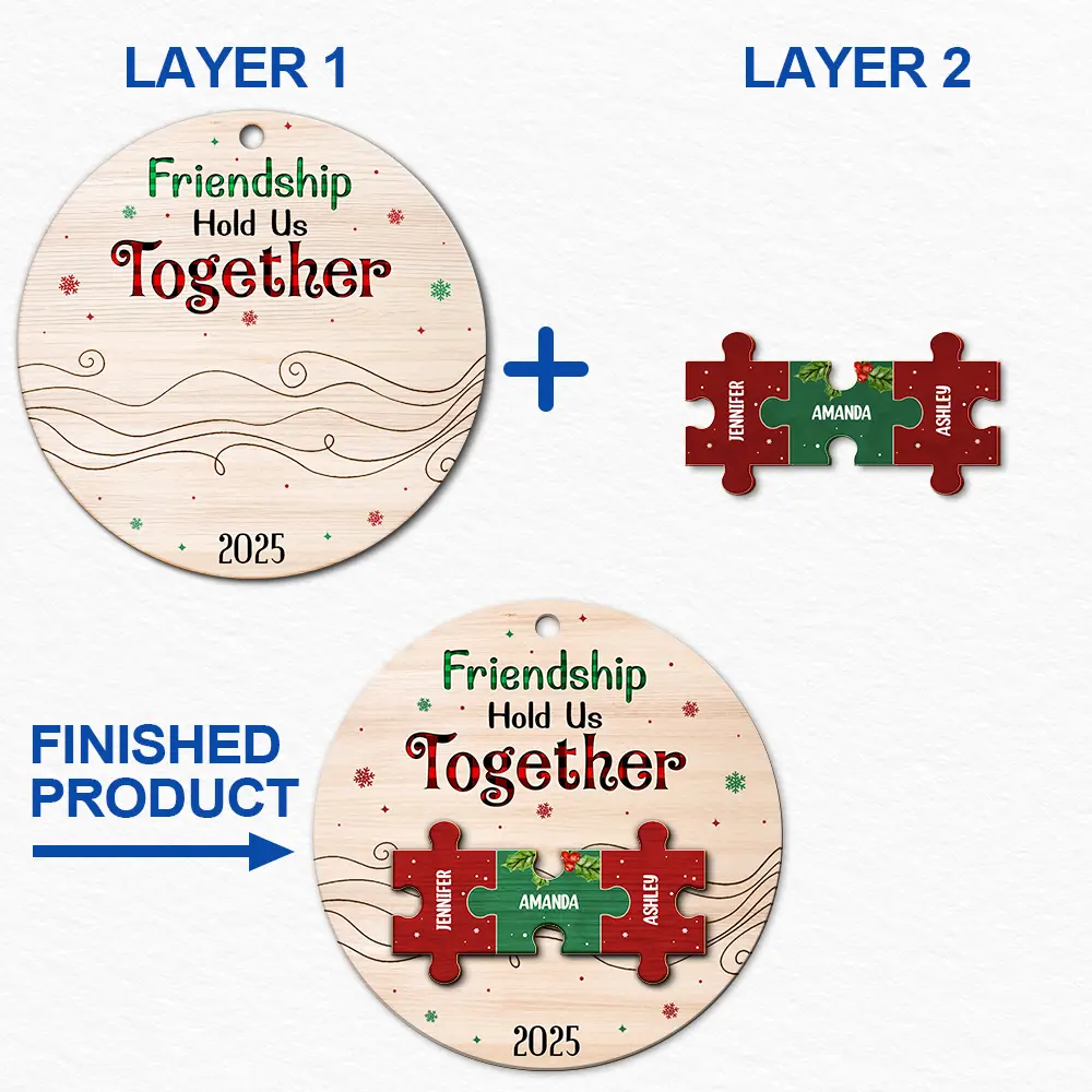 Gift For Bestie - Friendship Hold Us Together Christmas Besties - Personalized 2-Layered Wooden Ornament
