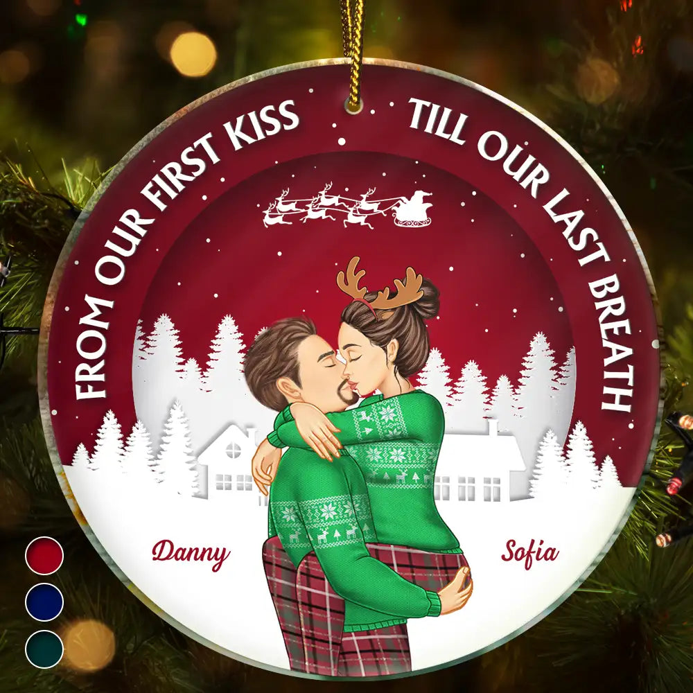 From Our First Kiss Couple Christmas - Personalized Circle Acrylic Ornament