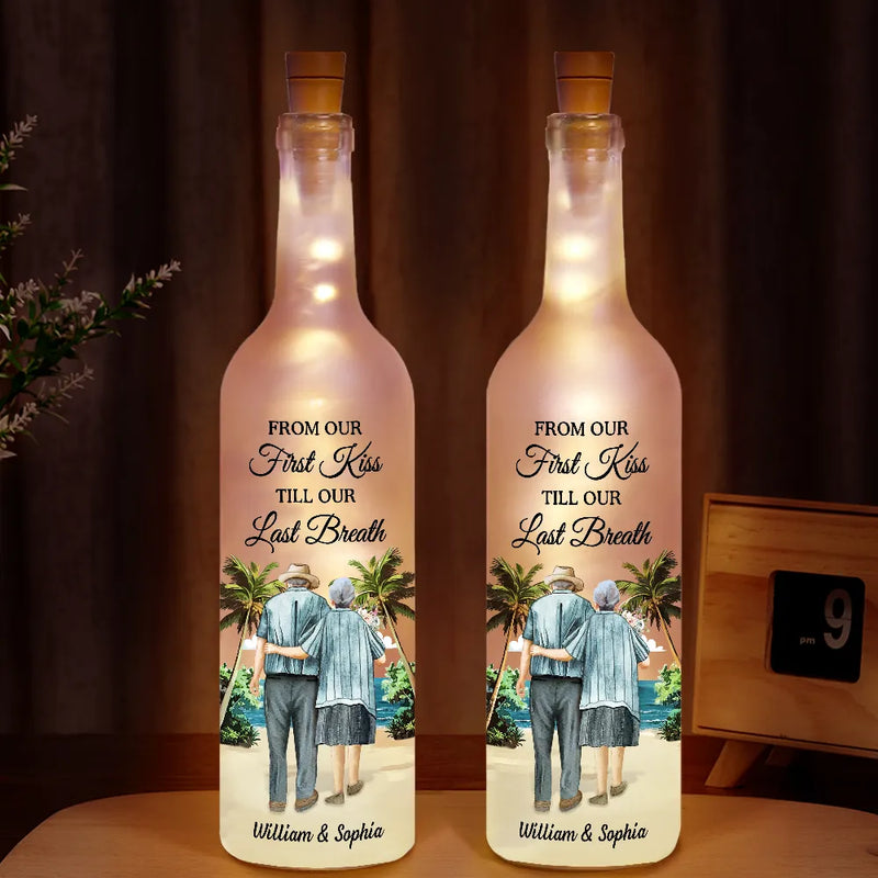 Old Couples, Gift For Husband, Gift For Wife, Gift For Boyfriend, Gift For Girlfriend, Love - From Our First Kiss Old Couple - Personalized Bottle Light