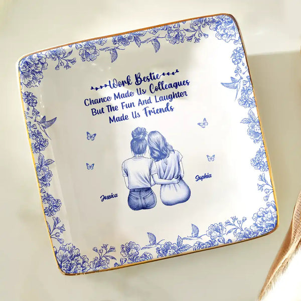 Gift For Bestie, Happy, Christmas, Gifts For Colleagues - Fun And Laughter Made Us Work Bestie - Personalized Ring Dish