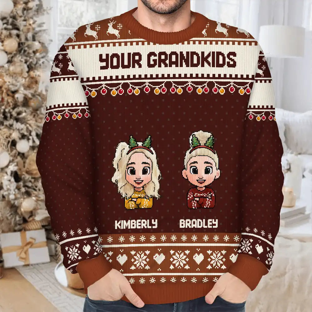 Family,Gift For Couples,Parents,Happy,Christmas - Fun Family Couple Pixel Art - Personalized Unisex Ugly Sweater