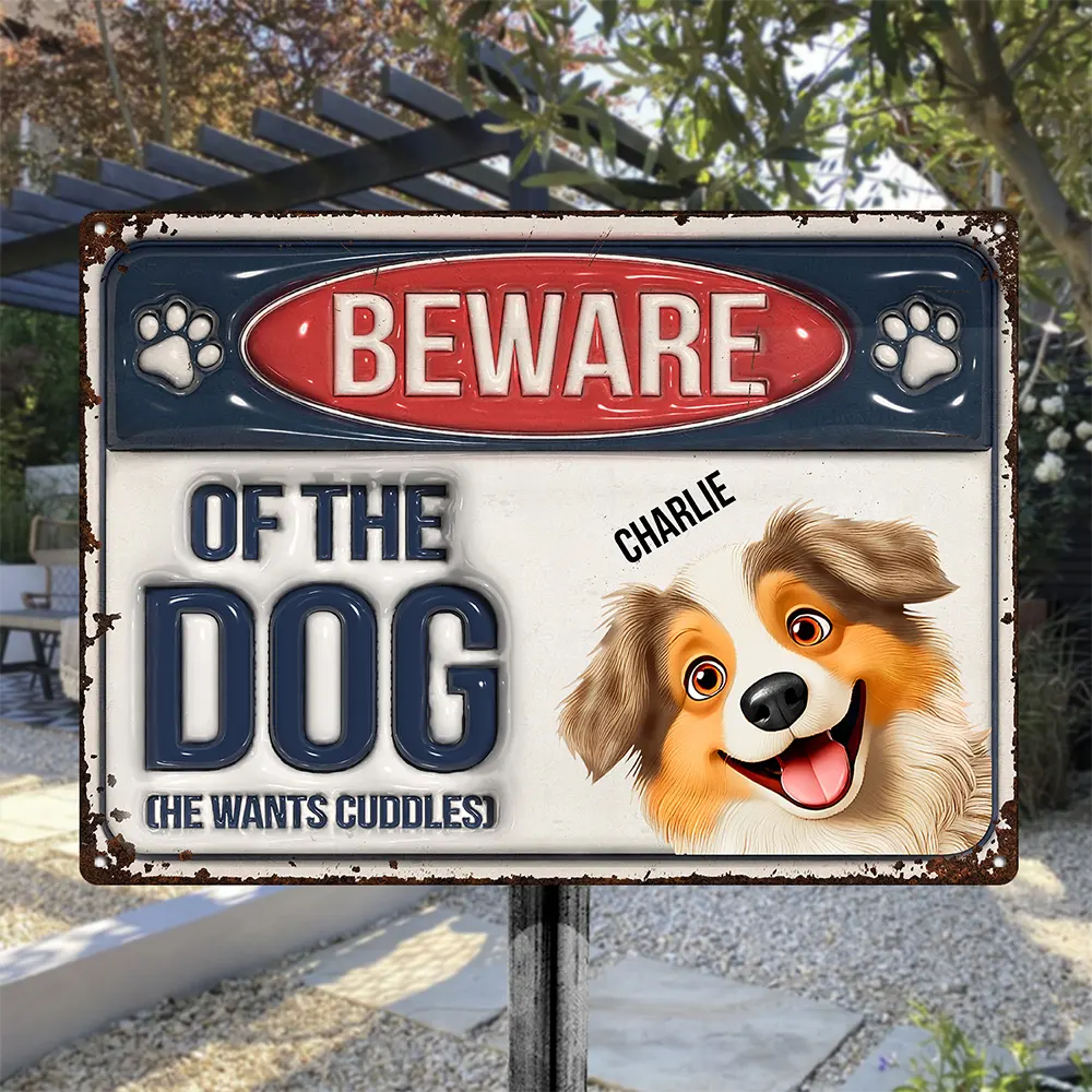 Pet Lovers,Pet Mom,Pet Dad,Funny - Funny Beware Of Dog Cat Friendly 3D Cartoon Pet - Personalized Classic Metal Signs