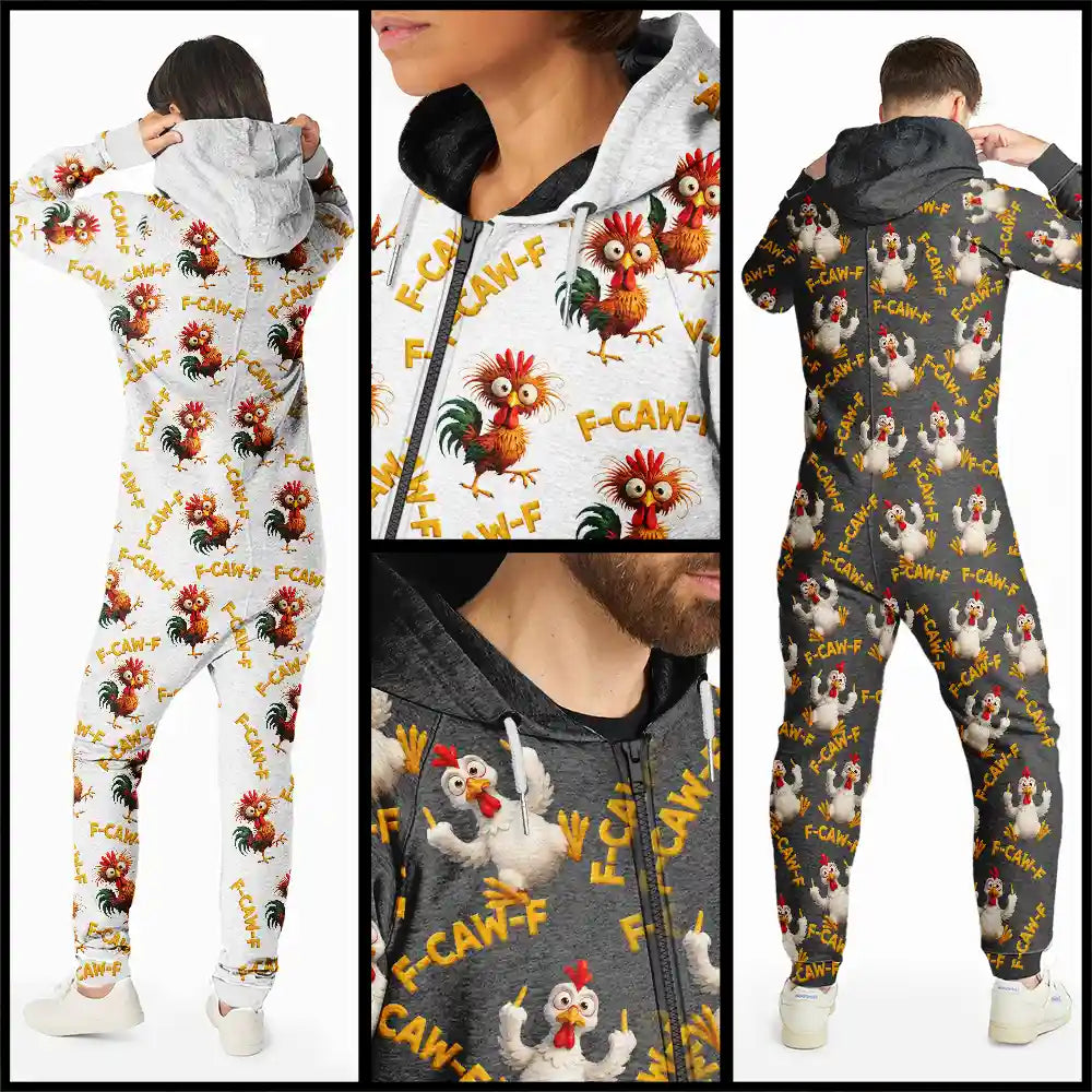 Gift For Yourself, Gift For Bestie, Gifts For Colleagues, Funny - Funny Chicken Bird F Caw F - Personalized Overall Onesie Hooded Jumpsuit
