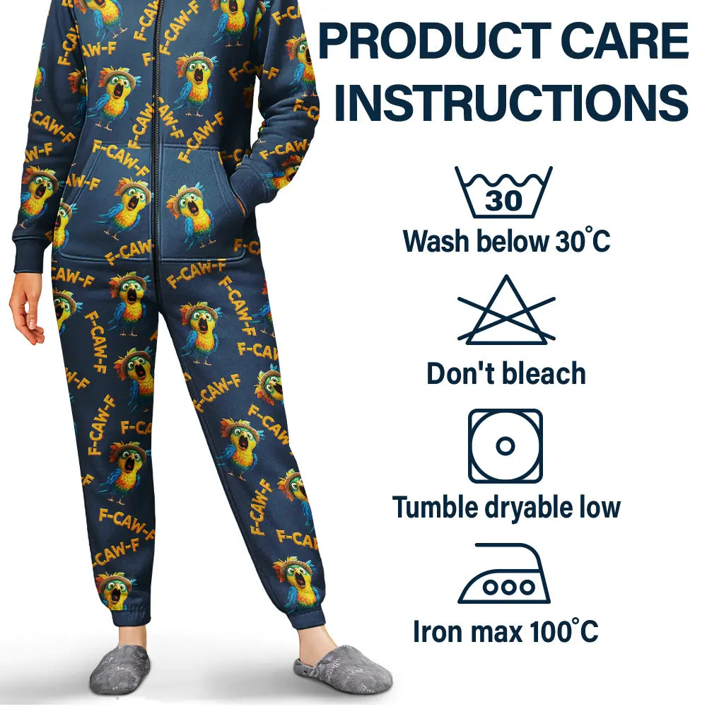 Gift For Yourself, Gift For Bestie, Gifts For Colleagues, Funny - Funny Chicken Bird F Caw F - Personalized Overall Onesie Hooded Jumpsuit