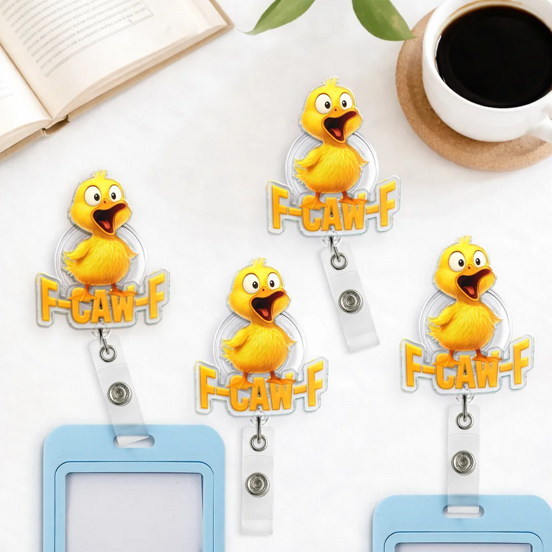 Nurse, Teacher, Funny, Gift For Yourself - Funny Chicken F-Caw-F - Personalized Badge Reel
