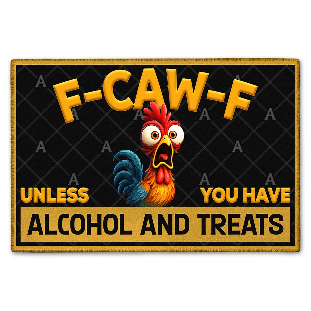 Funny Chicken F Caw F Alcohol And Treats - Personalized Doormat