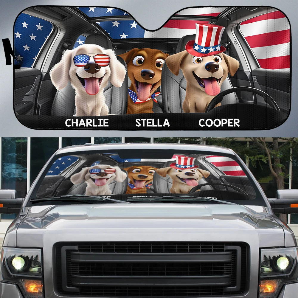 Funny Dog Cat US Flag - Personalized Auto Sunshade
