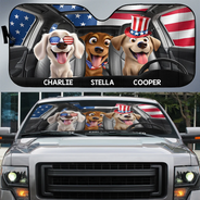 Dog Lovers,Pet Lovers,Cat Lovers,Happy,Independence Day - Funny Dog Cat US Flag - Personalized Auto Sunshade
