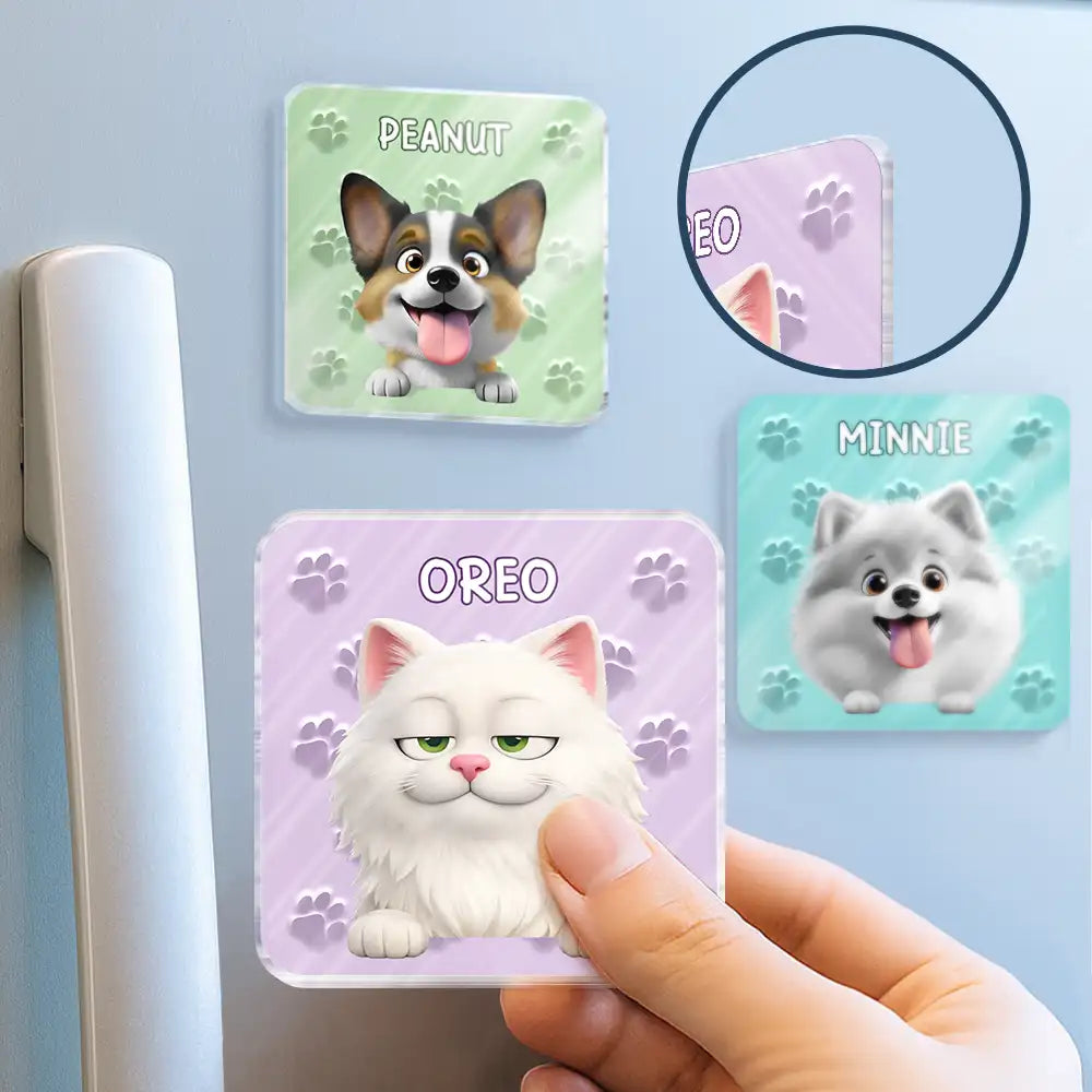 Pet Lovers,Pet Mom,Pet Dad,Pet Couple,Dog Lovers,Dog Mom,Dog Dad,Dog Couple,Cat Lovers,Cat Mom,Cat Dad,Cat Couple - Funny Dog Cat With Paw Pattern - Personalized Acrylic Fridge Magnet