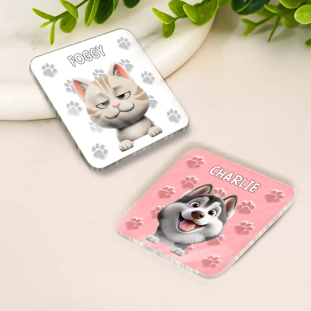 Pet Lovers,Pet Mom,Pet Dad,Pet Couple,Dog Lovers,Dog Mom,Dog Dad,Dog Couple,Cat Lovers,Cat Mom,Cat Dad,Cat Couple - Funny Dog Cat With Paw Pattern - Personalized Acrylic Fridge Magnet