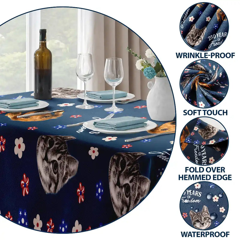 Independence Day,America 250th,Family,Happy,Gift For Yourself,Gift For Father,Gift For Mother - Custom Photo Funny Family Pet 250 Years Of Freedom - Personalized Tablecloth