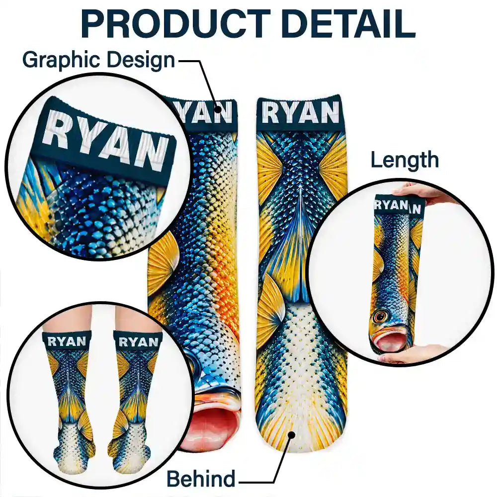 Fishing,Gift For Men,Gift For Yourself,Gifts For Him,Humorous,Icon - Funny Gag Gift For Fisherman Husband Son - Personalized Fish Illusion Socks