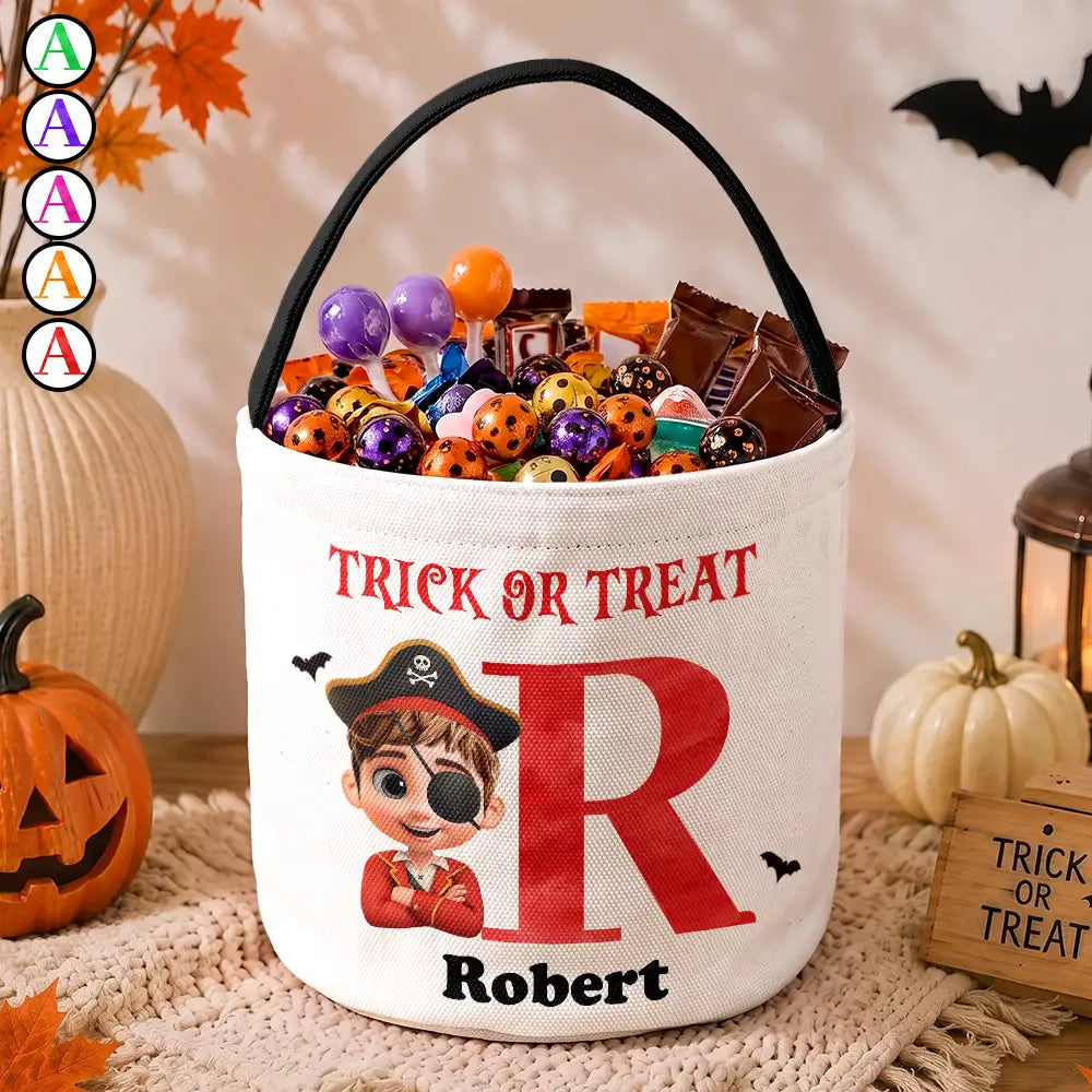Adorable,Halloween,Gift For Kids,Vector - Funny Kid Costume Portrait With Name - Personalized Trick Or Treat Bag