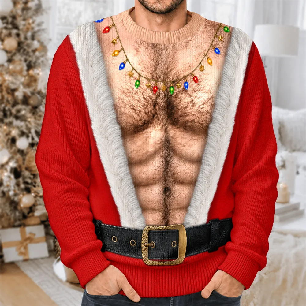 Top Market,Christmas,Humorous,Gift For Men,Gift For Yourself,Icon - Funny Santa Abs Belly Body For Husband Dad Grandpa - Personalized Unisex Ugly Sweater
