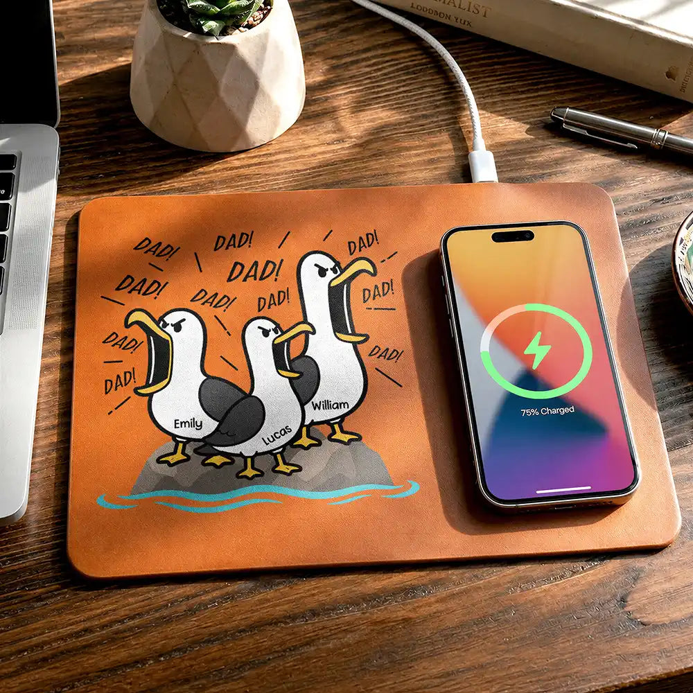 Funny Screaming Seagull - Personalized Leather Charging Mat