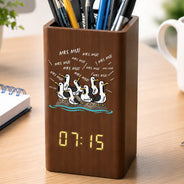 Teacher, Humorous, Back To School, Icon - Funny Screaming Seagull - Personalized Pen Holder With Clock