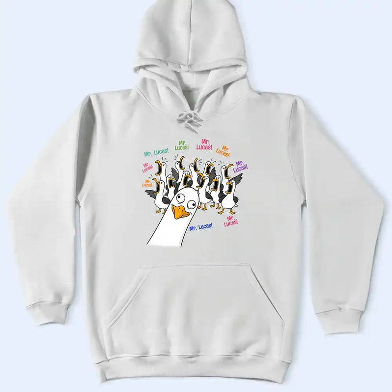 Teacher,Humorous,Back To School,Custom Text - Funny Seagull Teacher & Students - Personalized T Shirt