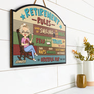 Retirement Rules - Gift For Father Mother Grandparents - Personalized Custom Shaped Wood Sign