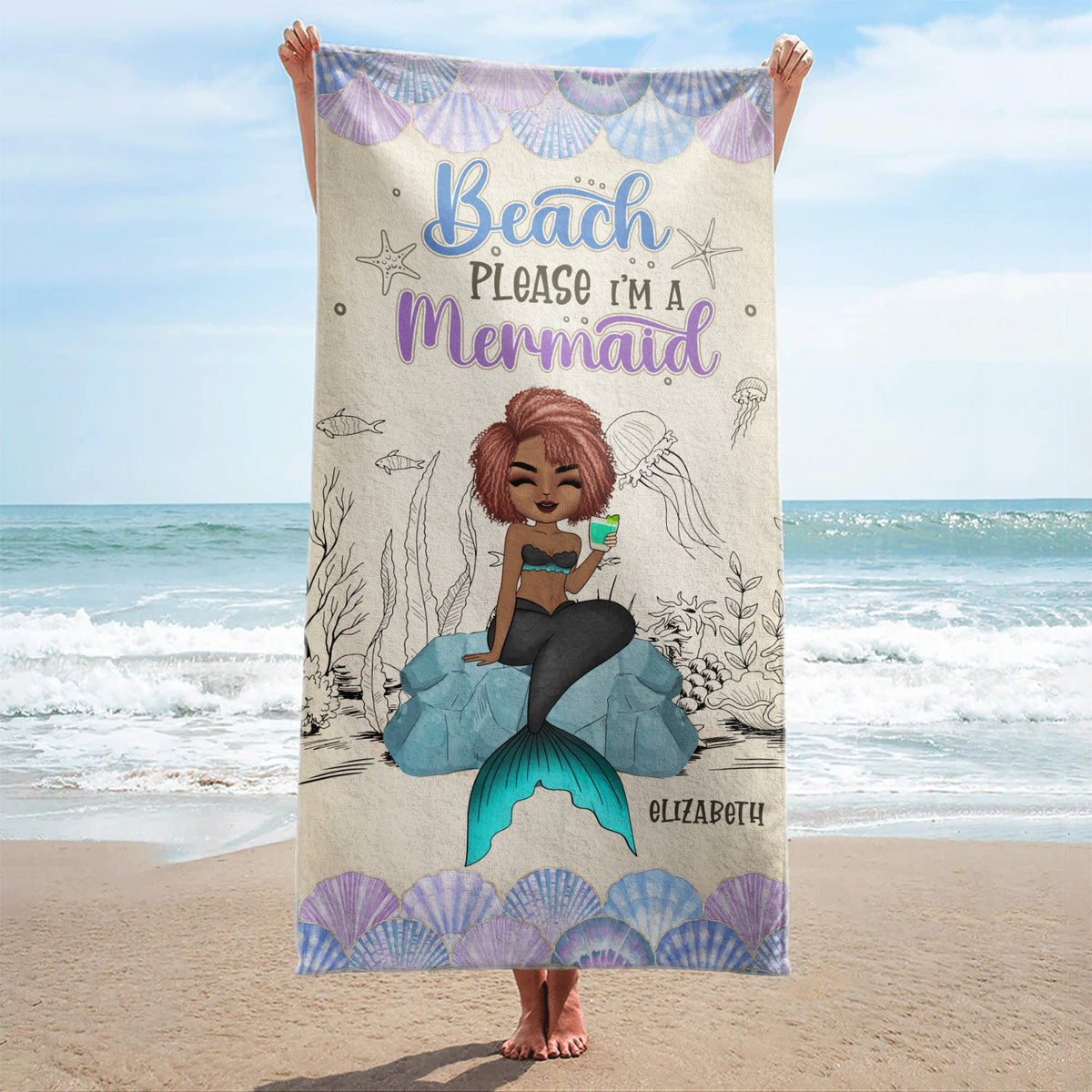 Mermaid Beach Please I'm A Mermaid - Gift For Women, Beach Lovers - Personalized Beach Towel