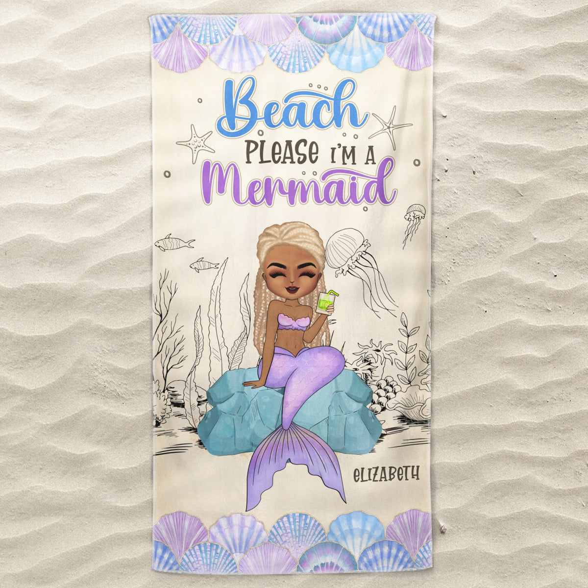Mermaid Beach Please I'm A Mermaid - Gift For Women, Beach Lovers - Personalized Beach Towel