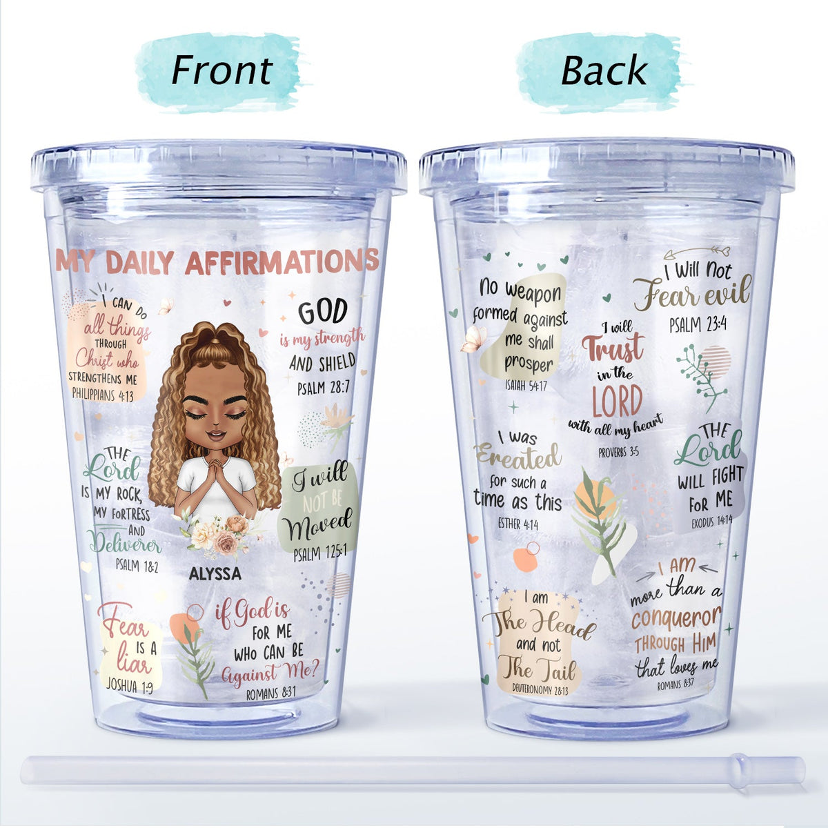My Daily Affirmations - Gift For Yourself, Gift For Women - Personalized Acrylic Insulated Tumbler With Straw