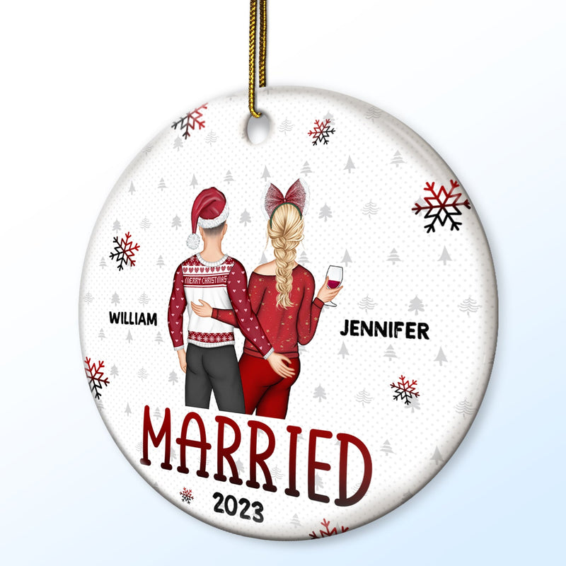 Married Engaged - Gift For Couples - Personalized Combo Circle Ceramic Ornament Set