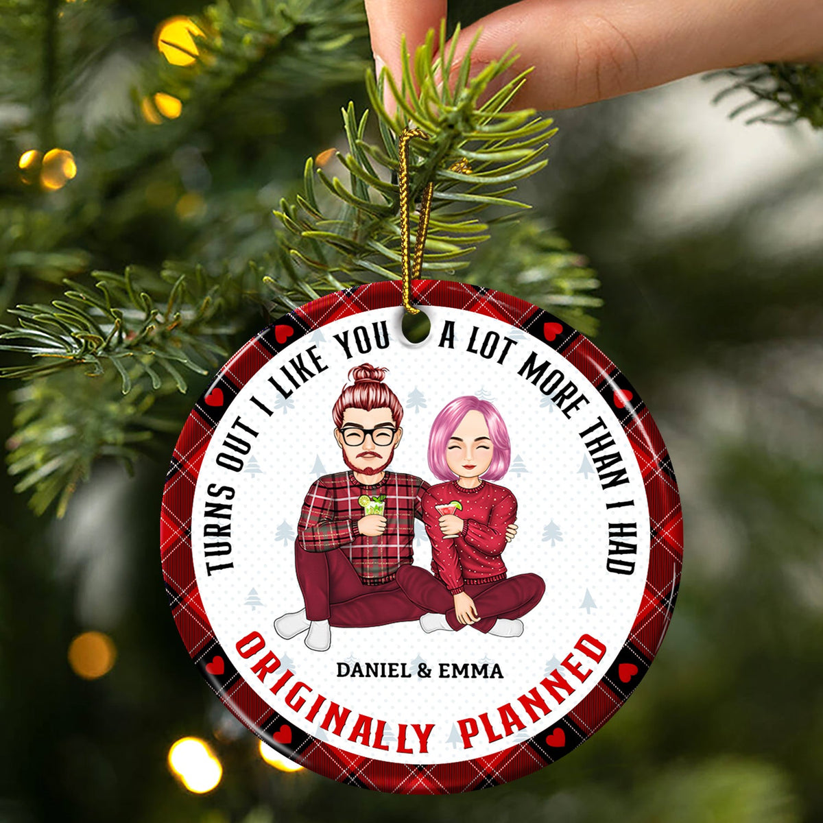 Christmas Couple Turns Out I Like You A Lot More - Gift For Couples - Personalized Circle Ceramic Ornament