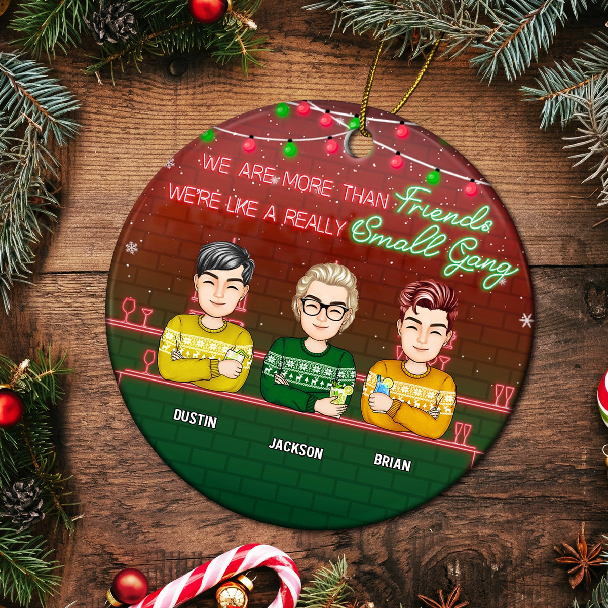 Christmas Bestie Like A Small Gang - Gift For Bestie - Personalized Circle Ceramic Ornament