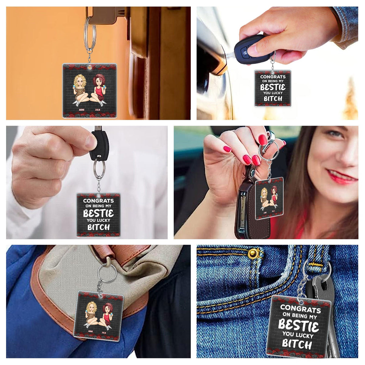 Bestie Fashion Black Rose Congrats On Being My Bestie - Gift For Bestie - Personalized Acrylic Keychain