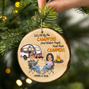 Christmas Camping Couple Sit By The Campfire - Gift For Couples - Personalized Wood Slice Ornament