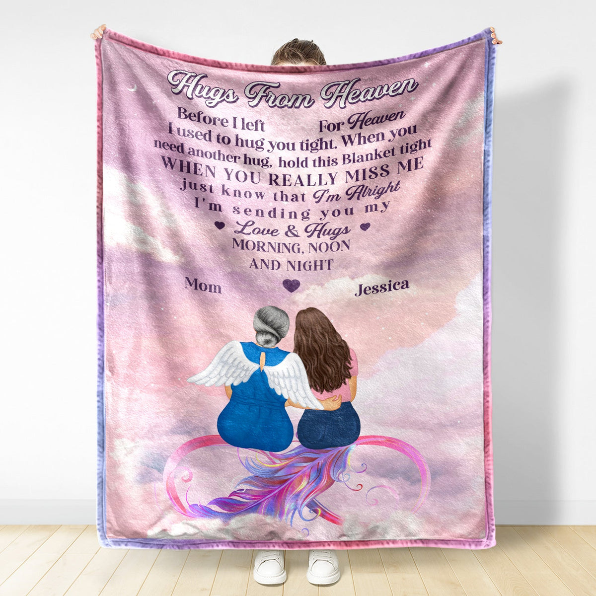Mother Daughter Hugs From Heaven - Memorial Gift - Personalized Fleece Blanket