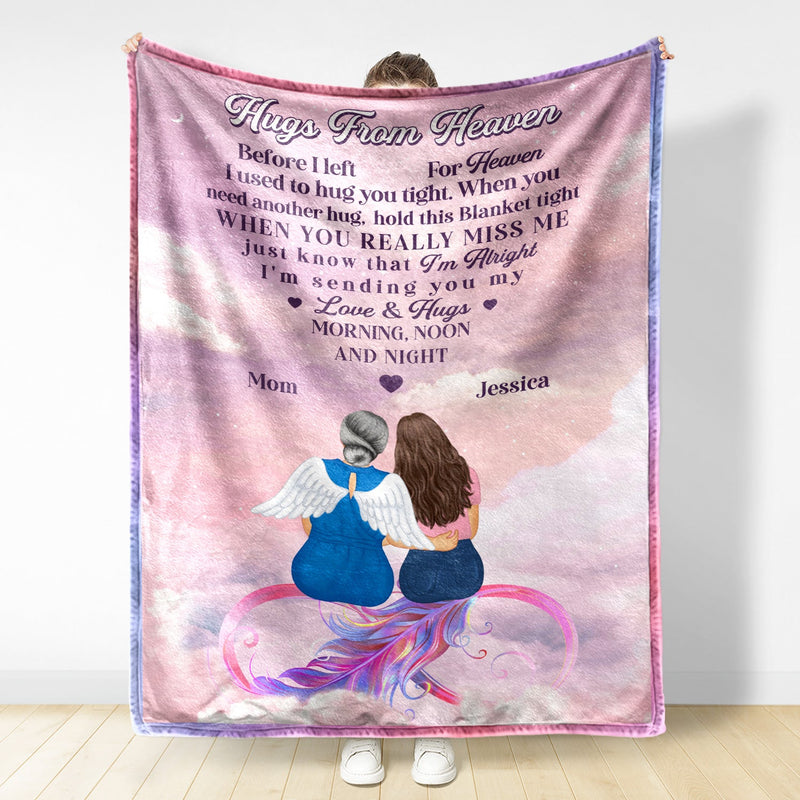 Mother Daughter Hugs From Heaven - Memorial Gift - Personalized Fleece Blanket