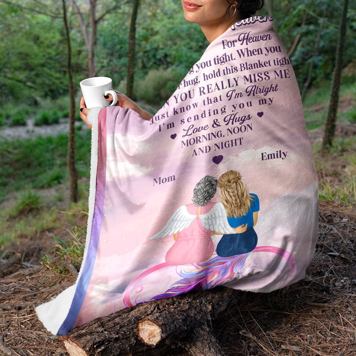 Mother Daughter Hugs From Heaven - Memorial Gift - Personalized Fleece Blanket