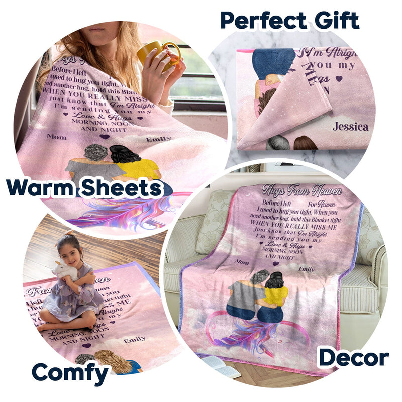 Mother Daughter Hugs From Heaven - Memorial Gift - Personalized Fleece Blanket