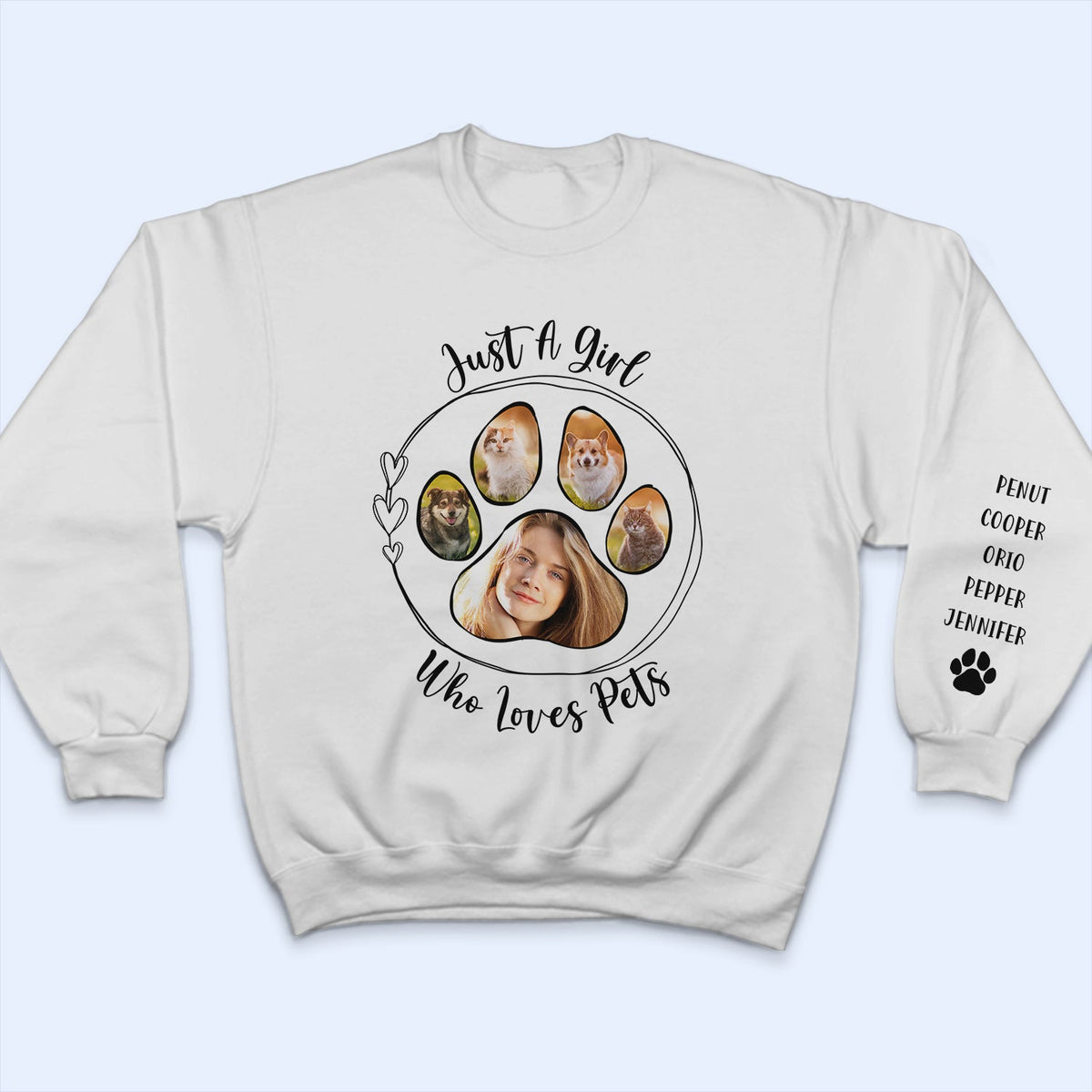 Custom Photo Just A Girl Who Loves Dog - Gift For Dog Lovers - Personalized Sweatshirt With Sleeve Imprint